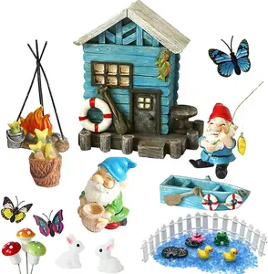 BangBangDa Miniature Fairy Garden Gnomes Decoration – Small Figurines Statue Accessories Gnome House for Outdoor Indoor Home Yard Patio Decor Ornaments Kit Fence Mushroom