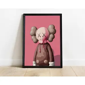 Pink Kaws Poster, Kaws Figure, Hypebeast Kaws Digital Print, No Frame