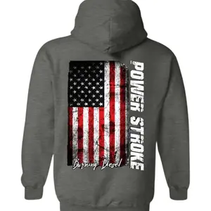 Power Stroke Burning Diesel hoodie American flag patriotic distressed truck owner diesel mechanic workwear patriotic truck fan unisex grey gift, powerstroke hoodie, 6.4 powerstroke hoodie pullover hoodie, diesel mechanic hoodies