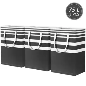3-Pack Laundry Basket, Freestanding&Waterproof Laundry Hamper, Collapsible Tall Clothes Hamper with Easy Carry Handles for Clothes, Towels in the Family and Dorm,75L