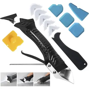 Silicone Caulking Tool, 5 in 1 Caulking Sealant Finishing Tool with Grout Scraper, 6 Exchange Silicone Pads, Adhesive Residue Scraper Seam Repair Kit for Kitchen Bathroom (White)