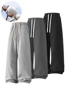 Men's Solid Thermal Lined Drawstring Waist Pants, Casual Comfy Loose Fitting Trousers for Fall & Winter, Men's Bottoms for Daily Wear, Relaxed Fit