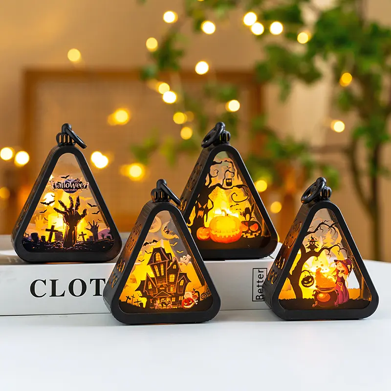 4PCS/SET Vintage HalloweenRetro Halloween Pumpkin Lantern | Portable LED Night Light | Spooky Party Props & Haunted House Decor
