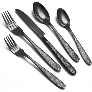 Black Hammered Silverware Set, 20 count Stainless Steel Heavy Duty Flatware Set for 4, -Grade Tableware Cutlery Set for  Restaurant, Mirror Polished, Dishwasher Safe