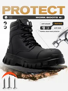 High-Top Boots Safety Shoes, Safety Workboots, Closed, Steel Toe, Anti-Puncture, Durable, Comfortable, Breathable, Ideal for Construction Workers
