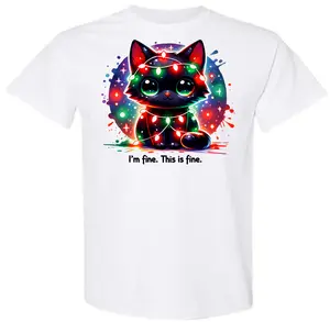 Various Christmas Tee DTF Designs For T-Shirts Pt 5 - Colorful Graphic Tee, Seasonal Apparel - Comfort Breathable Check, Christmas unisex shirt, black christmas cat shirt, im fine shirt, light that stuff up, merry creepmas shirt, pastel gingerbread house