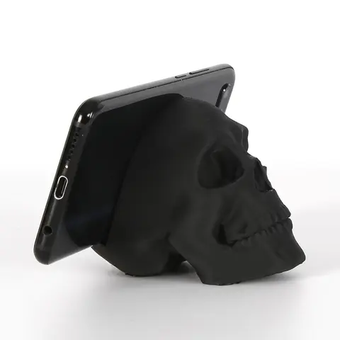 1pc Skull Head Phone Stand, Black Plastic Mobile Holder for Hands-free Video Watching, Perfect for Bedside, Living Room, Office Desk, Halloween, Universal Smartphone Holder, Stable Phone Rack, Phone Holder Design, Cell Phone Holder
