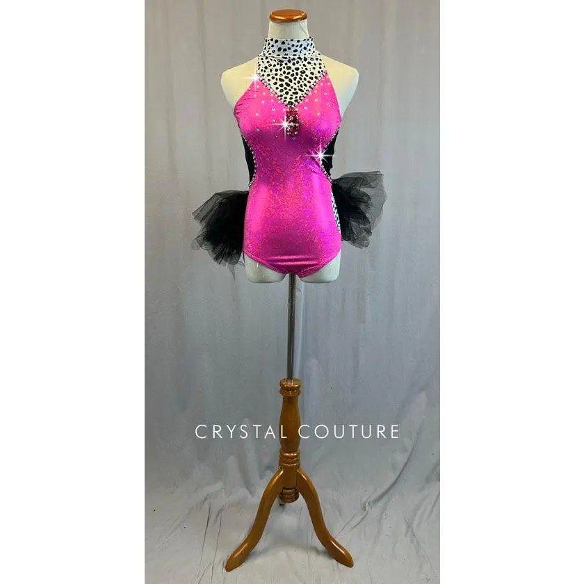 Ignite Custom Pink and Polka Dot Leotard with Black Tulle Bustle - Rhinestones