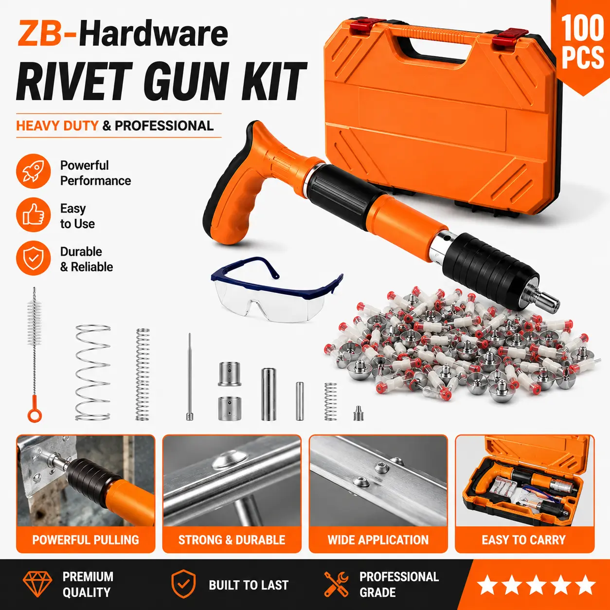 Concrete Nail Gun Full Kit - Heavy Duty 5-Level Adjustable Hardware Tool for Wall Mounting, Shelving, AC Units, Home Improvement Projects, Tools And Gadgets