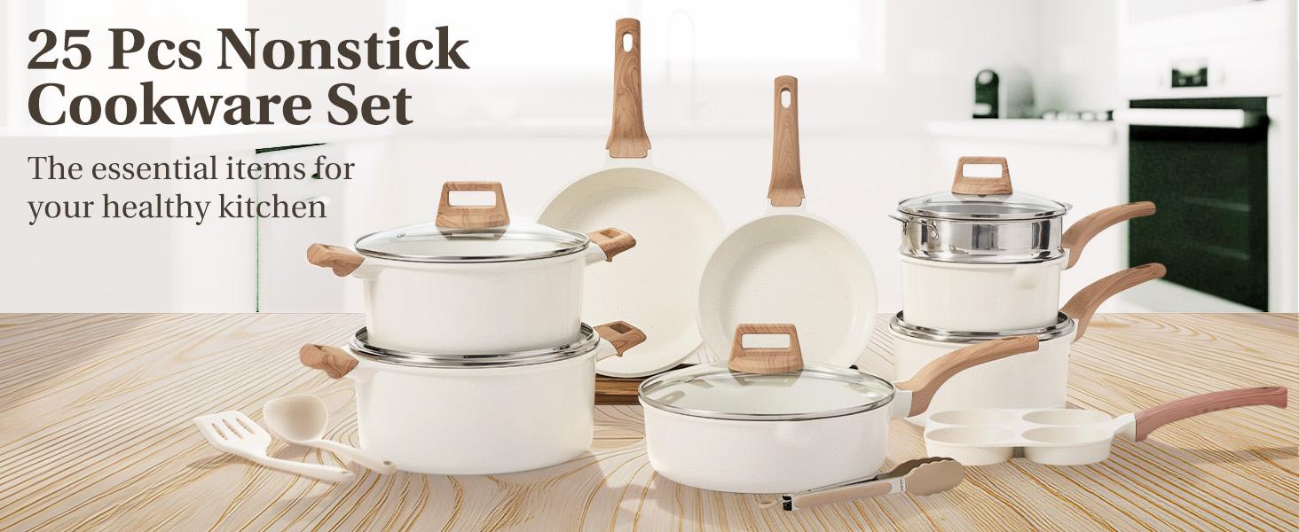 25-Piece Non-Stick Ceramic Granite Cookware Set with Stay-Cool Handles, Induction Compatible Pots and Pans Set for Healthy Cooking