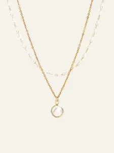 AZAZIE Double Pearl Layered Necklace, Dainty Gold-Tone Pendant Chain for Bridal Wedding Jewelry, Chic Gold Aesthetic, Pearl Chain Necklace