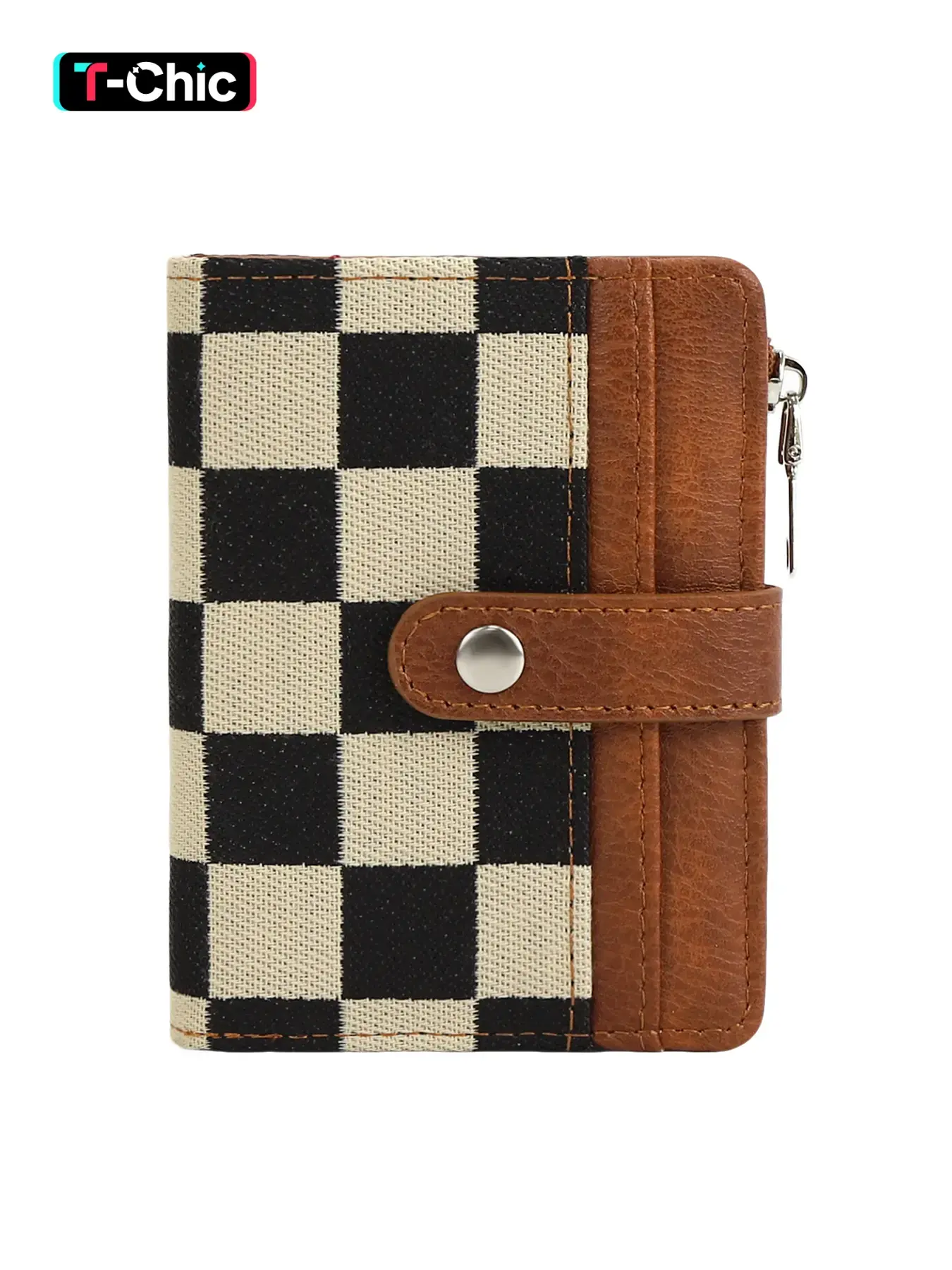 Women PU Leather Plaid Pattern Wallet Small Bifold Cardholder Zipper Pocket Wallet Card Case Purse with ID Window, Pu Card Holder, Credit Card Holder, Casual Style All Seasons Bag Fabric
