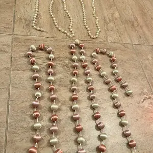 VTG Victorian Maeve Shiny Satin Sheen Silk Thread & Pearl Christmas Garland (approx 8’ each)
