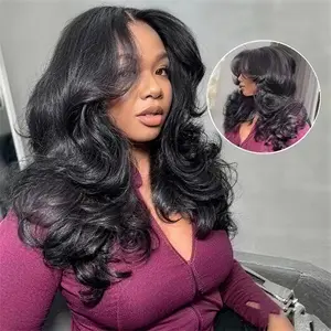 Tinashe Human Hair Face Framing Curtain Bangs Body Wave Glueless Wig 6x5 Lace Ready To Go  Wigs Pre-Cut Lace Pre Pleached Knots Pre Plucked Hairline