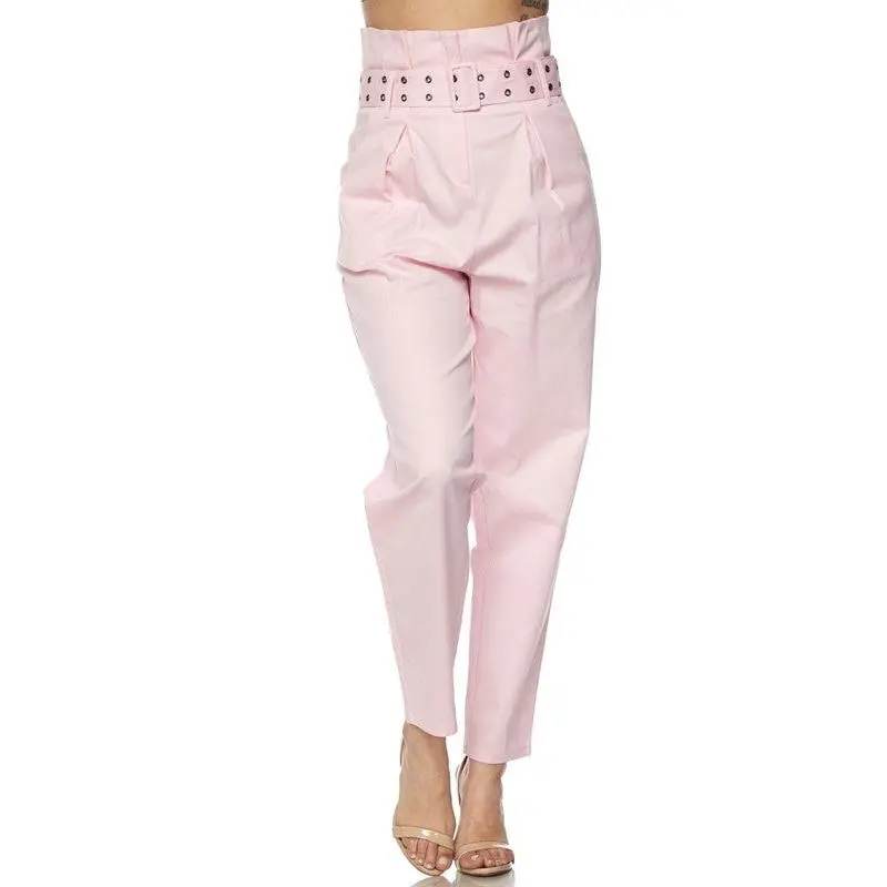 Jolie High Waist Paperbag Pants - Blush