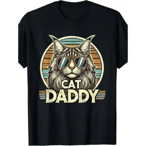 Summer t Shirts Cat Daddy Cool Maine Coon Cat Father's Day Retro Cat Dad T-Shirt