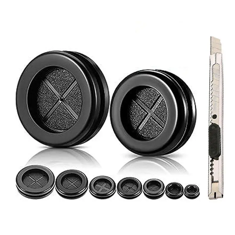 52Pcs Round Rubber Plug Hole Grommet Kit, Black Double Sided Electrical Firewall Gasket Kit for Protecting Cable Wire Hole Plug Assortment Automotive Supplies