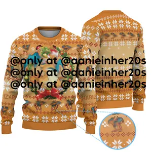 Orange Dragon Custom Sweater Christmas Jumper 3D Sweater Christmas ugly sweater, Funny Shirt For Pkm Fans