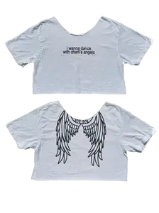 dance with the angels chopped neckline t-shirt festival wear concert attire going out top graphic tee y2k mcbling 2000s