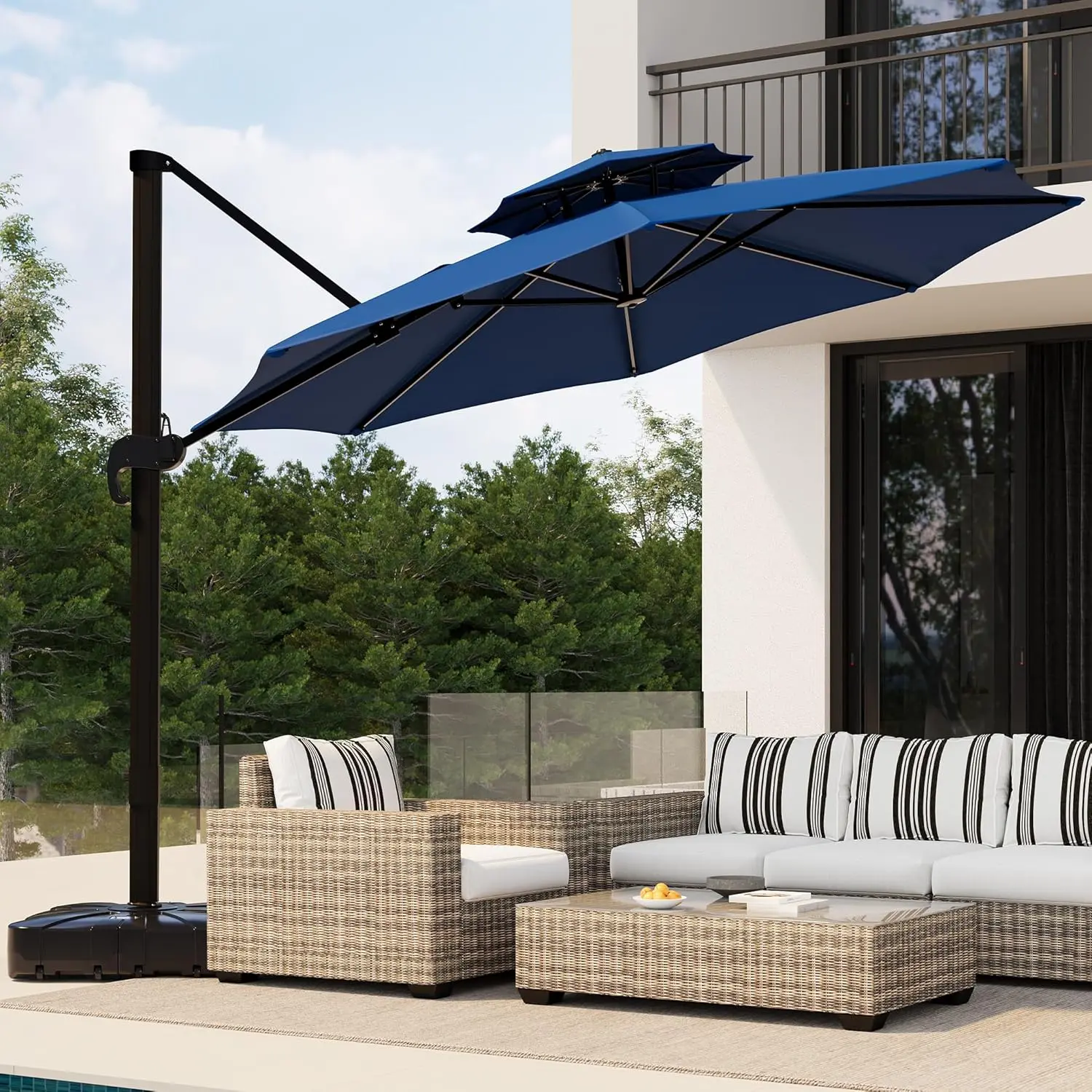 10x10 FT Round Cantilever Patio Parasol Umbrella - Outdoor Sunshade Canopy, Large Parasols & Shade with 360° Rotation, Adjustable Height, Durable Aluminum Frame for Garden, Poolside (Base Not Included), Outdoor Sunshade Umbrella