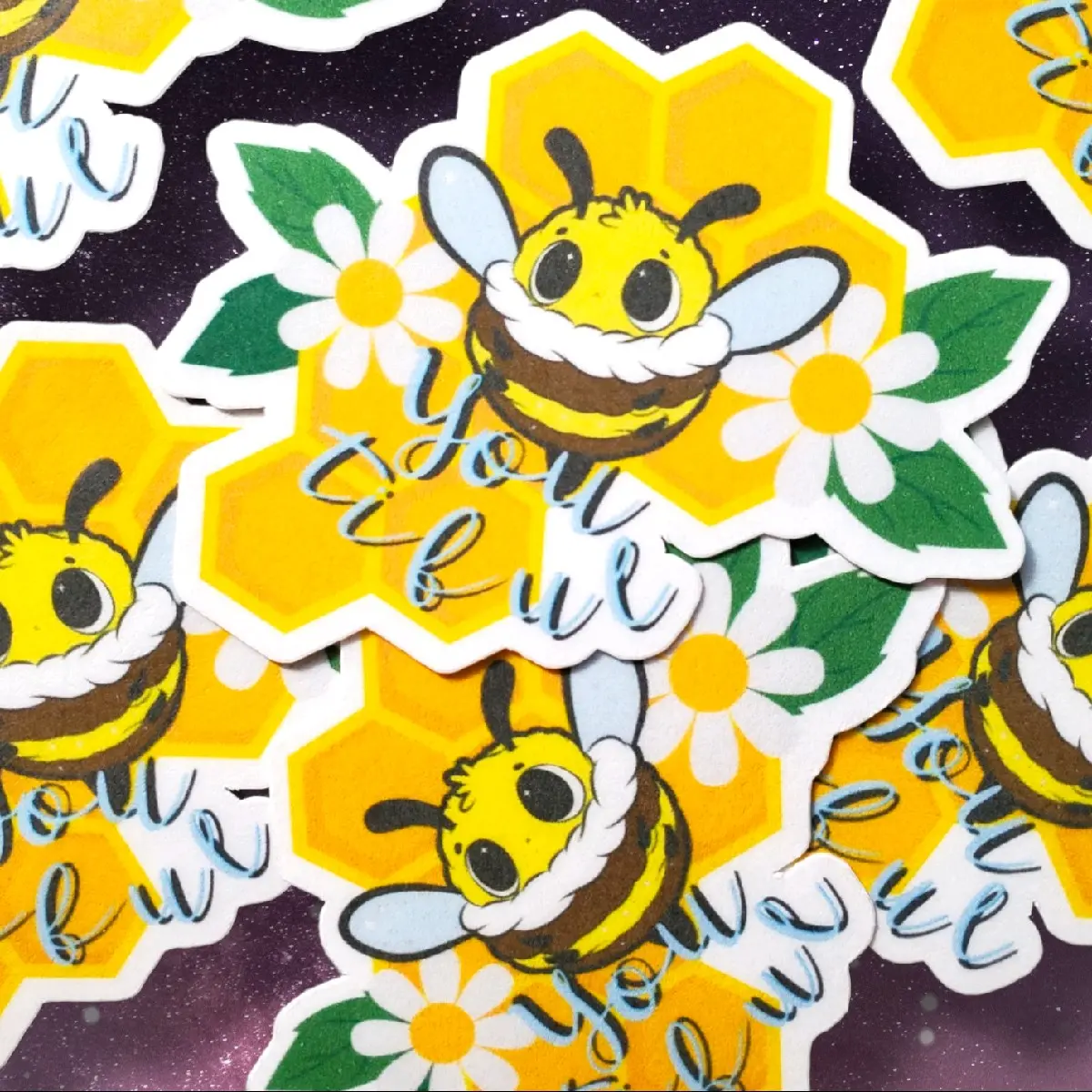 Bumble Bee Beautiful (BeeYoutiful) Matte Sticker | Honeycomb Background Bee Sticker | Matte Bee Beautiful Sticker