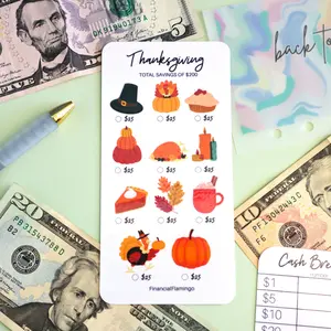 Thanksgiving Savings Challenge A6 Size Laminated Matte or Glossy Reusable Tracker for Festive Budgeting