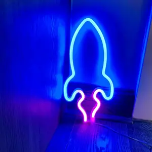 Rocket Neon Sign 29.5x14.5cm USB or Battery Operated for Wall Decor Bar Party Birthday Gift Exquisite Creative Design Easy Install