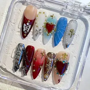 NailPhoria AZURE FLAME - Handmade Press-On Nails | Reusable, Salon-Quality, Long-Lasting, Glossy Design