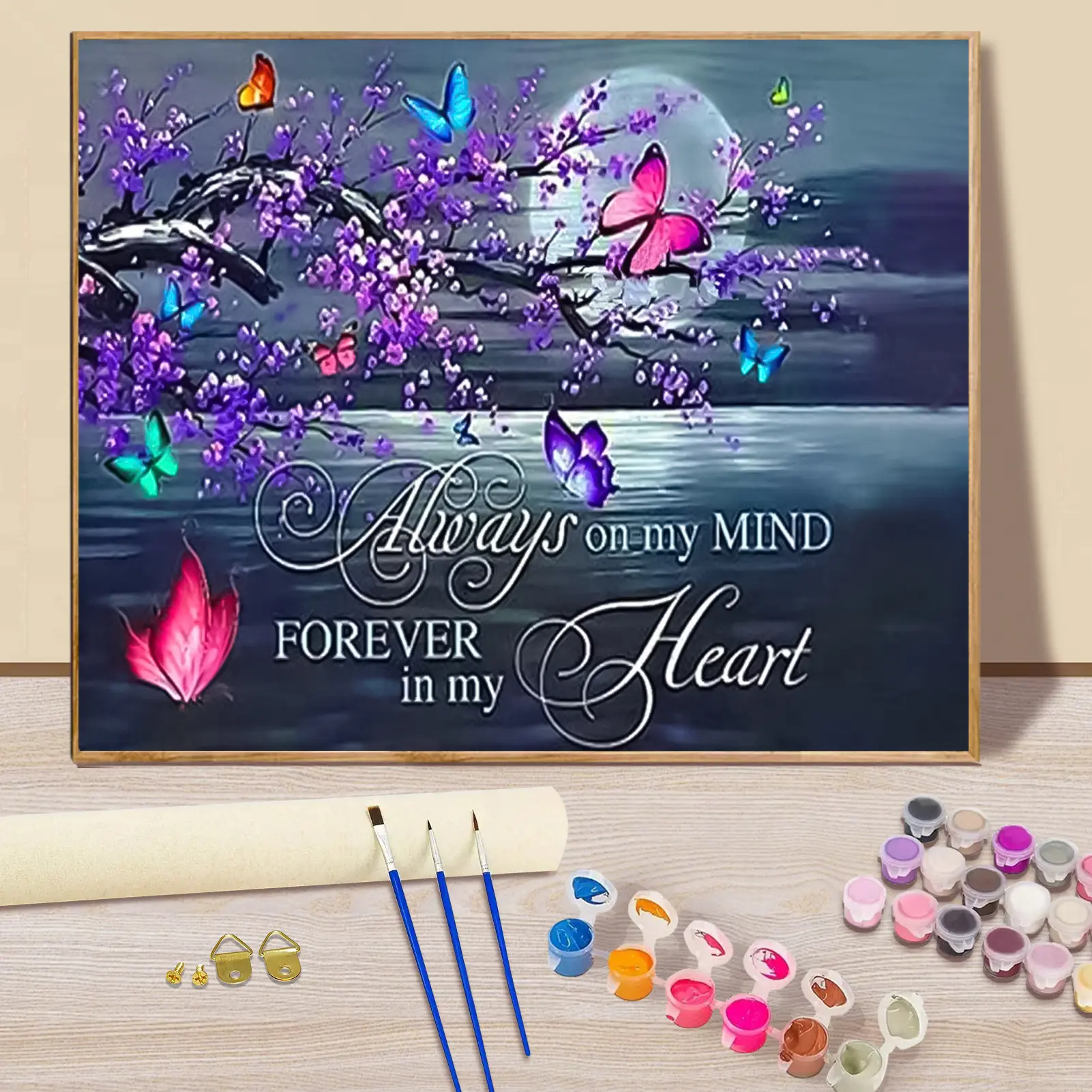 Paint By Numbers Kit for Adults Beginners -20x16in/50x40cm Color Canvas, Easy DIY Butterflies and Scenery Acrylic Painting Set, Painting Supplies Kit - Wall Decor for Home, Gift for Birthday, Mother's Day, Without Frame, Art Set