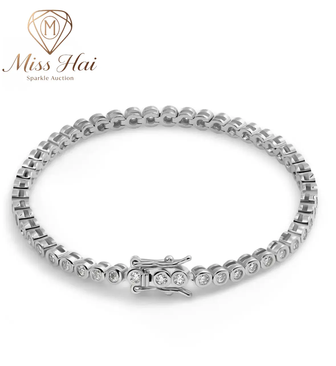 MISS HAI 2mm Bubble‑Style Tennis Link Bracelet, VVS D‑Grade Sparkly Synthetic Moissanite, S925 Sterling Silver Unisex Wrist Jewelry, Elegant Gift Box Included, Perfect for Xmas Holiday Gifting