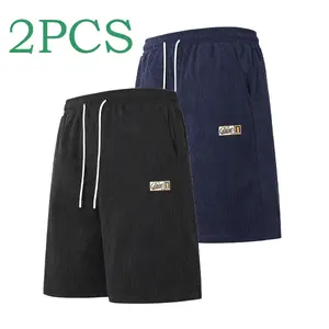 Lazy Gospel!2-Pack corduroy shorts for men, straight-leg pants for home wear