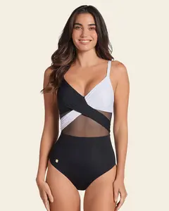 New Drops Leonisa Swimwear GlowForm Contrast Detail One Piece Swimsuit with Slimming Compression Bathing Suit