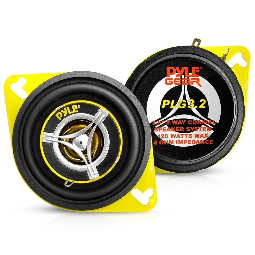 3.5" Yellow Cone Car Audio Stereo Speakers - 120W, 4 Ohm, 20oz Magnet, Car Stereo Component, Custom Grills, Budget Sound for Audio Installation