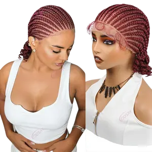 DOSAY Burgundy 8in Short Bob Synthetic Full Lace Knotless Handmade Cornrow Braided Wig for Black Women