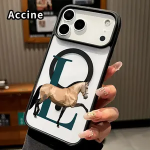 Magnetic Phone Case for iPhone 17 Pro Max 16 Plus 15 14 13 12 11 Air E Equestrian Initial Elegance Printed Transparent Acrylic Back TPU Edges Non-Yellowing Cover