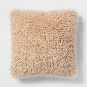 Euro Faux Mongolian Fur Decorative Throw Pillow Khaki - Threshold