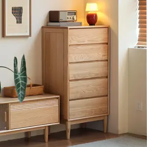 YESWOOD 100% Solid Wood Nightstand, Oak Wood 5 Drawers Nightstand for Bedroom, Natural Wood Side Table, Wooden Closet Storage Organizer for Bedroom, Living Room, Hallway, 22" W x 15.8" D x 43" H