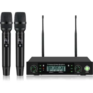 Professional  Microphone System, 500ft Long Range 2.4G Cordless Mic Set with 40H Playtime, Rechargeable Dynamic Microphones Memory Function for Karaoke Singing, DJ, Church, Party, Wedding