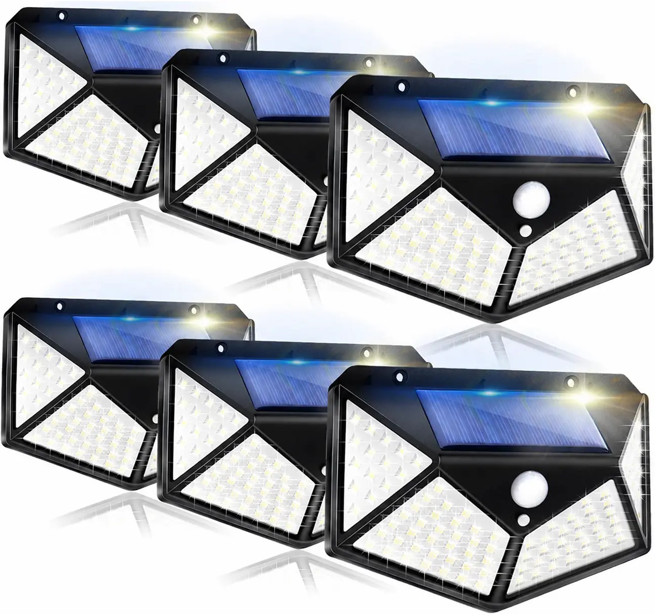 100LED Solar Outdoor Lights - Smart Motion Sensing Wall Lamp with 100SMD2835, 4-Sided PC+ABS Body, Water Resistant Energy-Saving for Patio, Pathway, Outdoor Garden Lighting, 2 Screws