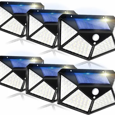100 LED Solar Outdoor Motion Activated Wall Lamp - 4-Sided Wide Angle, Water Resistant, Intelligent Energy Saver, Garden Light Decor, Landscape & LED Exterior Wall Lights, Yard Use, 2 Screws Included, Intelligent Energy Saver Outdoor Wall Lights