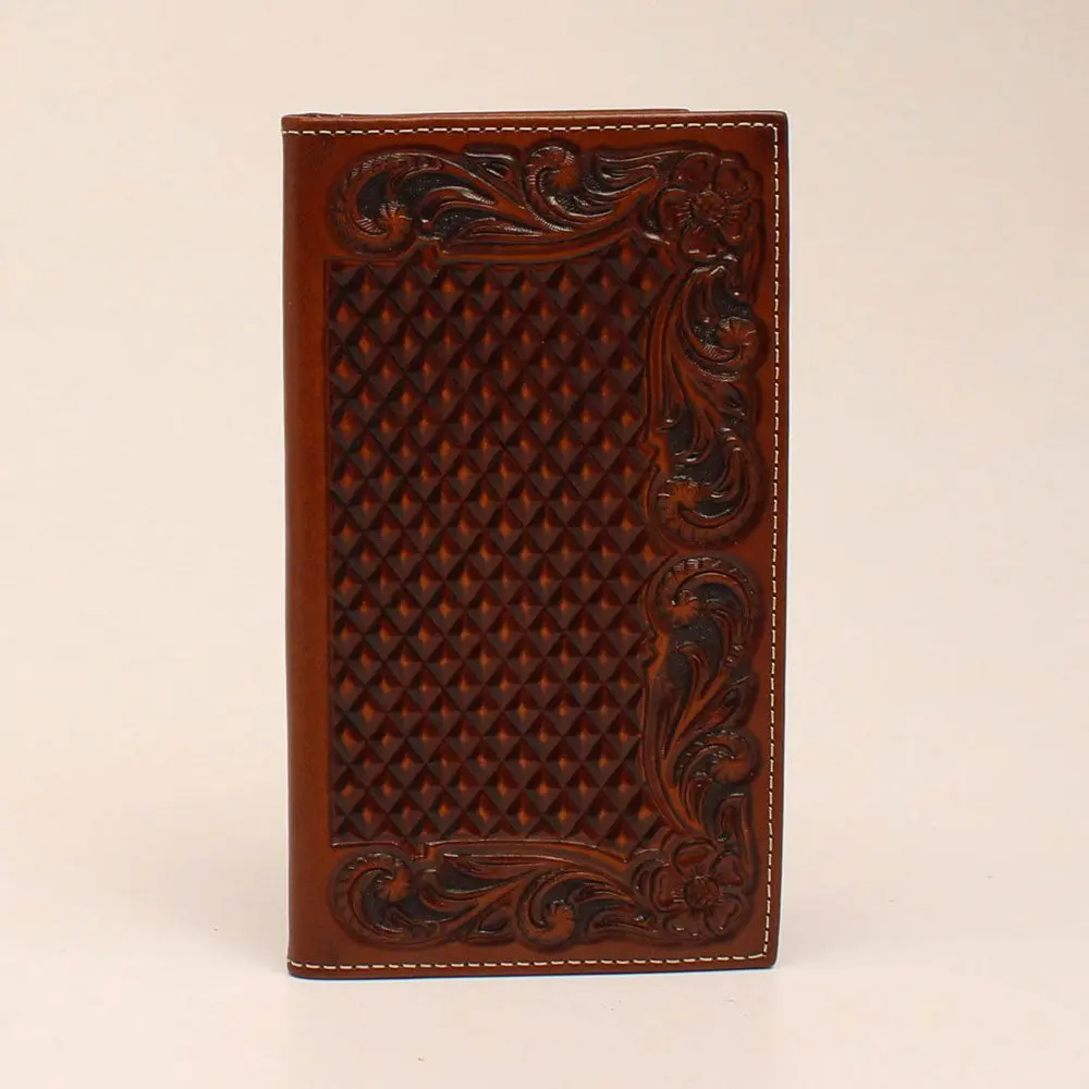 A3544208 Ariat Men's Rodeo Basket Weaved Floral Embossed Wallet