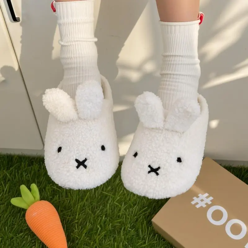 Miffy Cute Plush Cotton Slippers for Women Winter Comfort Warm Cotton Shoes Cartoon Anime Non Slip Home Bedroom Slippers Gifts