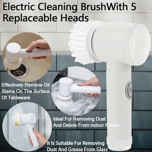 Electric Cleaning Brush, Rechargeable 500mah Battery, 5 Replaceable Heads, Ideal for Kitchen, Bathroom, Car, Shoes, Perfect Christmas Gift