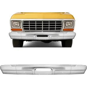 Front Bumper Compatible with 1978 1979 Ford Bronco F100 F150 Replacement For FO1002148 W/O Impact Strip Holes Steel Chrome Silvery Bumper Face Bar 3PCS