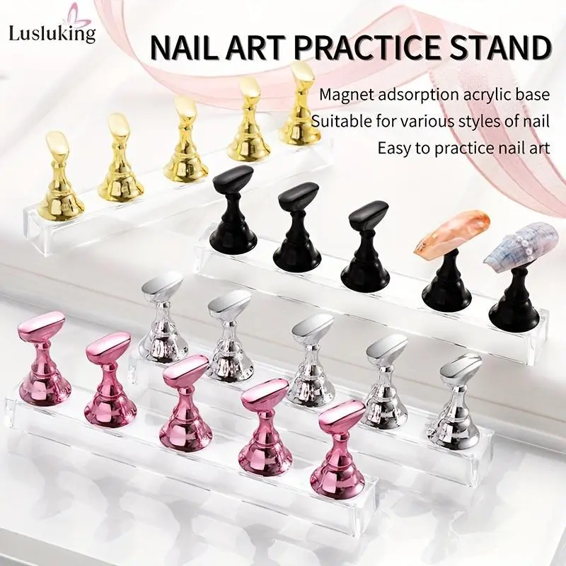 5pcs Acrylic Nail Practice Display Stand Nail Tips Holder, Magnetic Nail Art Practice Display Stands Holders Nail Art Tool, Manicure Accessories For False Nail Tip Salon And Home DIY Manicure
