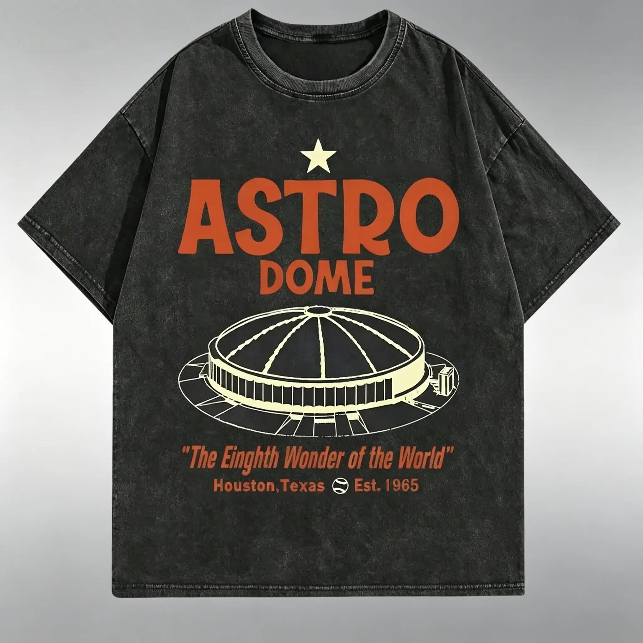 Men's Cotton Preppy Classic Short-Sleeve Round Neck Graphic Print T-Shirt - Vintage Houston Astrodome Eighth Wonder Retro Distressed Design, 24hr Fast Shipping, USA Sports Fan Apparel, Casual Street Wear, Gifting Option, New Year, Streetwear, Tshirt, Vint