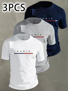 3pcs Men's casual fashion printed Round Neck short-sleeved Menswear shirt, made of slightly elastic fabric, is soft and comfortable, machine-washable, and durable. It is suitable for daily casual wear