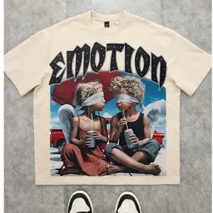 EMOTION Oversized Graphic T-Shirt Streetwear Angel Couple Print Unisex 100% Cotton Loose Fit