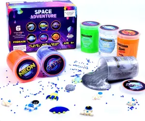 ToysButty Slime Kit for Girls Boys, 6 Galaxy Stretchy None Sticky Slime Educational Toys with Space Slime Charms &Galactic add ins,Neon Glow Metallic Slimes, Party Bag Fillers for kids Sensory Putty
