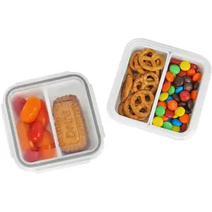 2 Compartment Snack Containers, Mini Snack Containers for Mini Fridge, Small Food Storage Containers, Airtight Lids, Reusable, 1.1 cup, 2 PACK